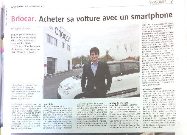 Article Journal du Telegramme Briocar acheter sa voiture avec un smartphone