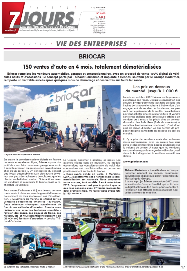 Article journal 7 Jours acheter une voiture avec Briocar