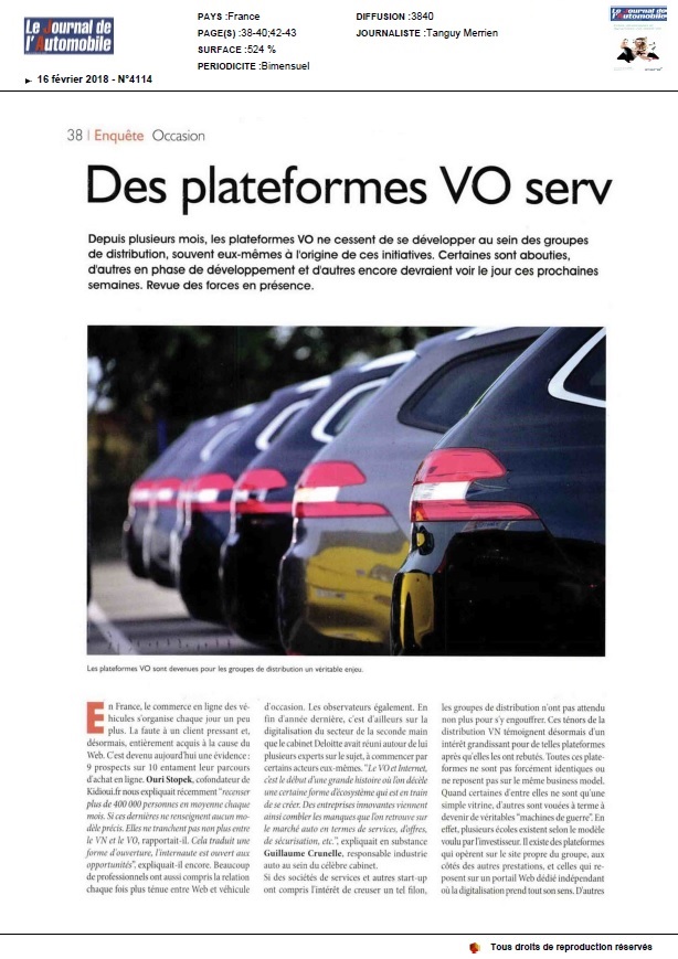 Article Journal de l'Auto 2018 Plateformes VO et Conquête