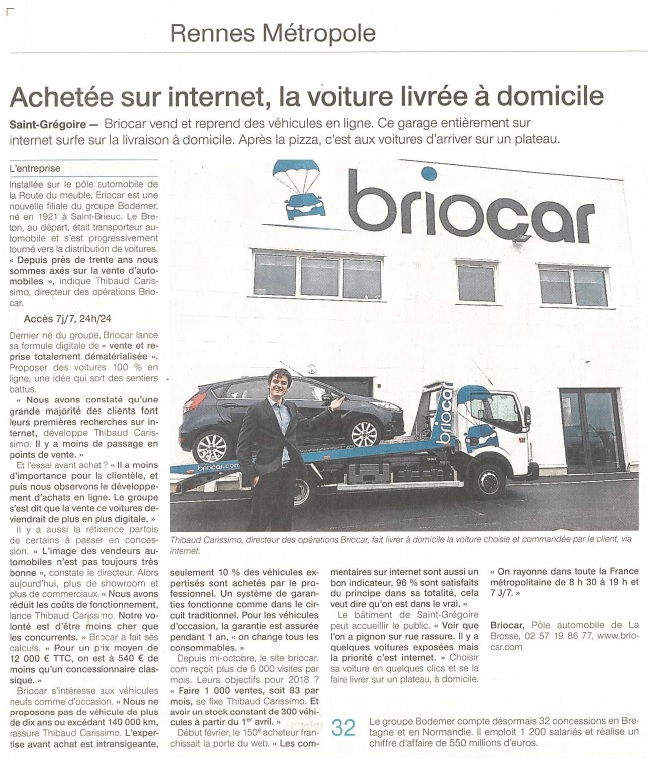 Article du jounal OuestFrance sur Briocar - 25/02/18